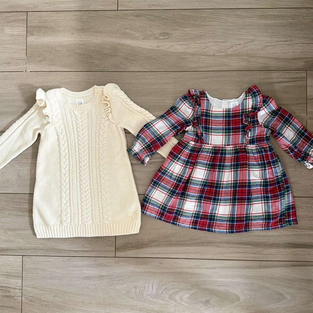 Cream Knit Dress and Plaid Dress Set toddler Christmas dress